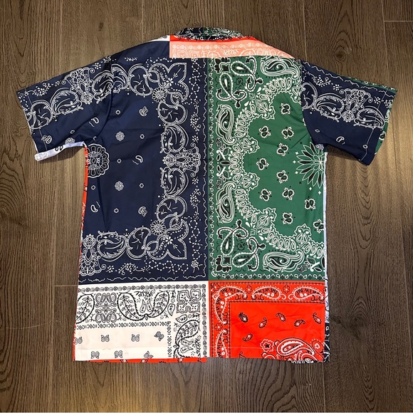 Casual Bandana Multicoloured Paisley Pattern Button Shirt Short Set Size Large - Picture 5 of 11